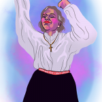 Dansande kvinna med kors runt halsen