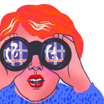 Illustration av kvinna med kikare