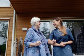 Older women with home care staff